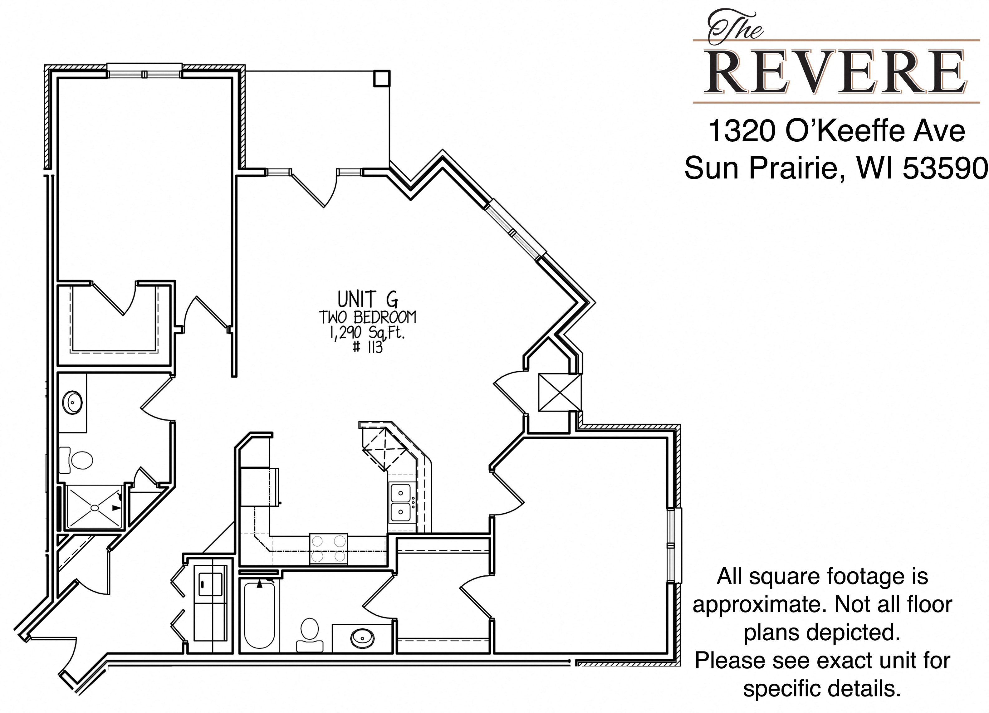 Floor plan for 2 beds, 2 baths, 1290 sqft